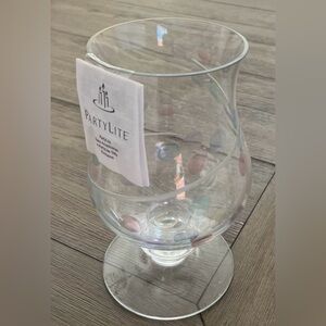 PartyLite Jardiniere footed vase/candle holder with a etched swirl & pastel dots
